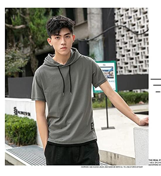 hoodie for summer hoodie for men [DIKAO] Short-sleeved men, clothing, short-sleeved t-shirt, hooded, plain, pullover, sweatshirt, simple, stylish,