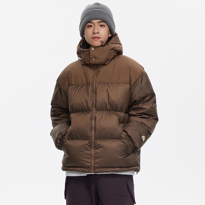 Unisex Winter Down Jacket With Detachable Hood Japanese Style Patchwork Design 90% White Duck Windproof Warm