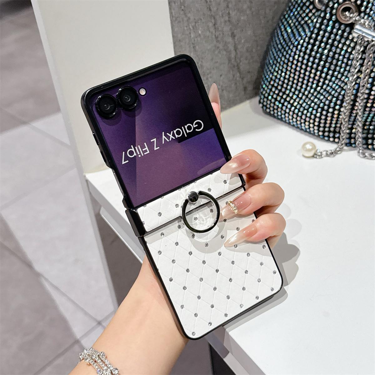 

Роскошный кожаный чехол-кольцо с бриллиантовым блеском для Samsung Galaxy Z Flip 7 6 5 4 3 5G Flip7 FE Защита шарнира Ударопрочный чехол Galaxy Z Flip3 5G белый