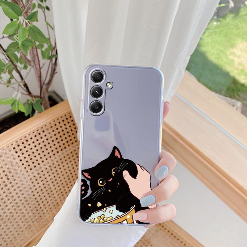 Měkké silikonové průhledné pouzdro s kresleným kočičím vzorem pro iPhone 11 12 13 14 15 Samsung A55 A54 A34 A15 S24 M35 Xiaomi Redmi Note 13 Pro nárazuvzdorný kryt