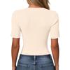 Women V Neck Ribbed Knit Short Sleeve Top with Button Casual Slim Fit Pullover for Everyday Wear