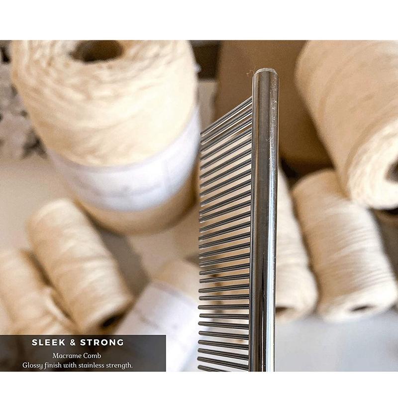 Macrame Fringe Comb Tapestry Weaving Comb Stainless Steel Craft for Brushing Through Long Hair Single Strand Cotton Cord