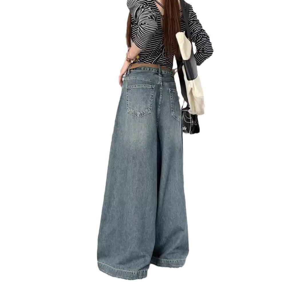 Women's High-Waisted Wide-Leg Denim Pants, Autumn/Winter 2024 Collection - Slim, Loose, Draped, Straight-Leg Design for Small Sizes.