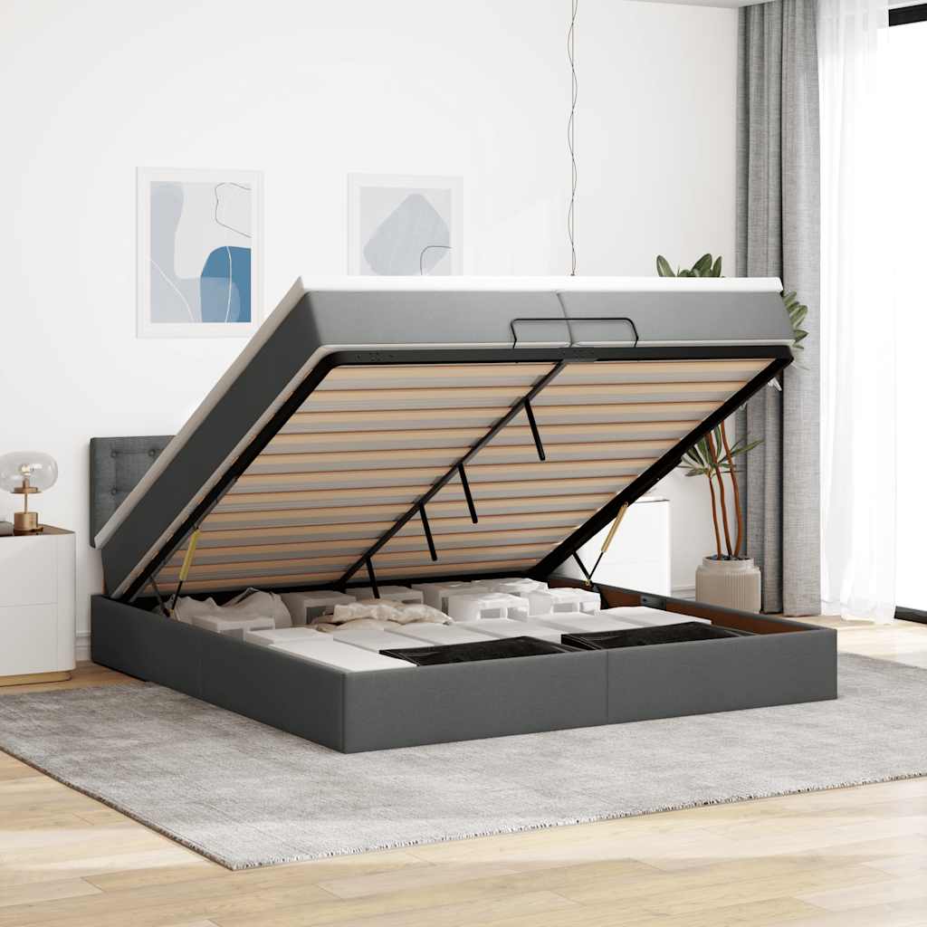 Ottoman Bed with Mattress Dark Grey 200x200 Cm Fabric