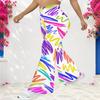 Women Plus Size High Waist Geometric Printed Full Length Flared Pants