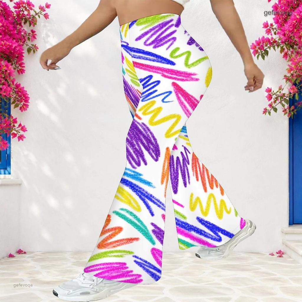 Women Plus Size High Waist Geometric Printed Full Length Flared Pants