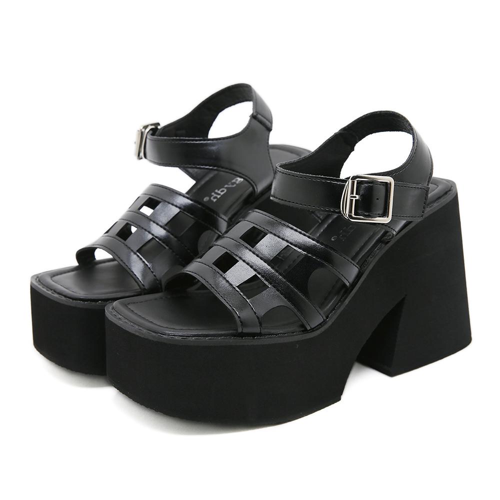 

Gdgydh Women s Platform Sandals Goth Hollow Out Ankle Strap Heeled Sandals Solid Color Open Toe Casual Walking Beach Shoes 35