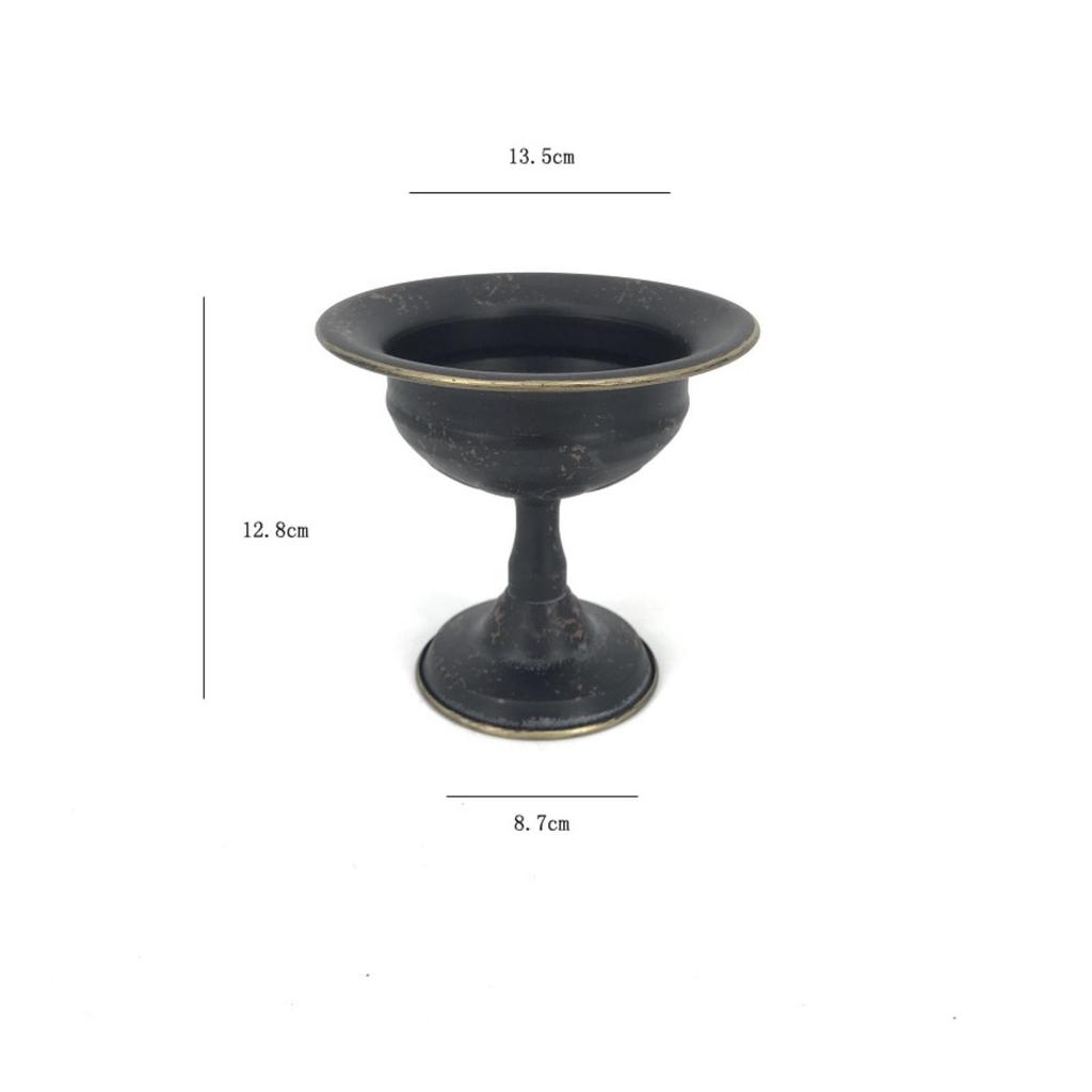 Distressed Metal Pedestal Vase Floral Bowl VintageInfluenced Elevated Stem Flower