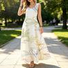 Summer Beach Dress: Sleeveless Floral & Colorful Line Design,Lightweight Breathable Skin-friendly,Ideal for Vacation,Daily Shopping