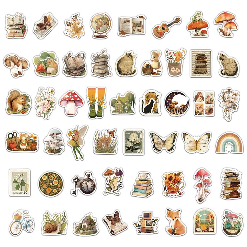 50pcs Fairy Tale Animal Book Illustrations Stickers Aesthetic Retro Cartoon Decoration Decals