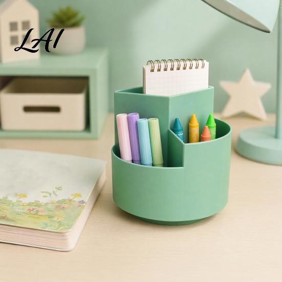 Large Capacity Pen Holder 360 Degree Rotating Holder Multi-compartment Quiet Container Desktop Organizer for Office School Home Storage Non-slip