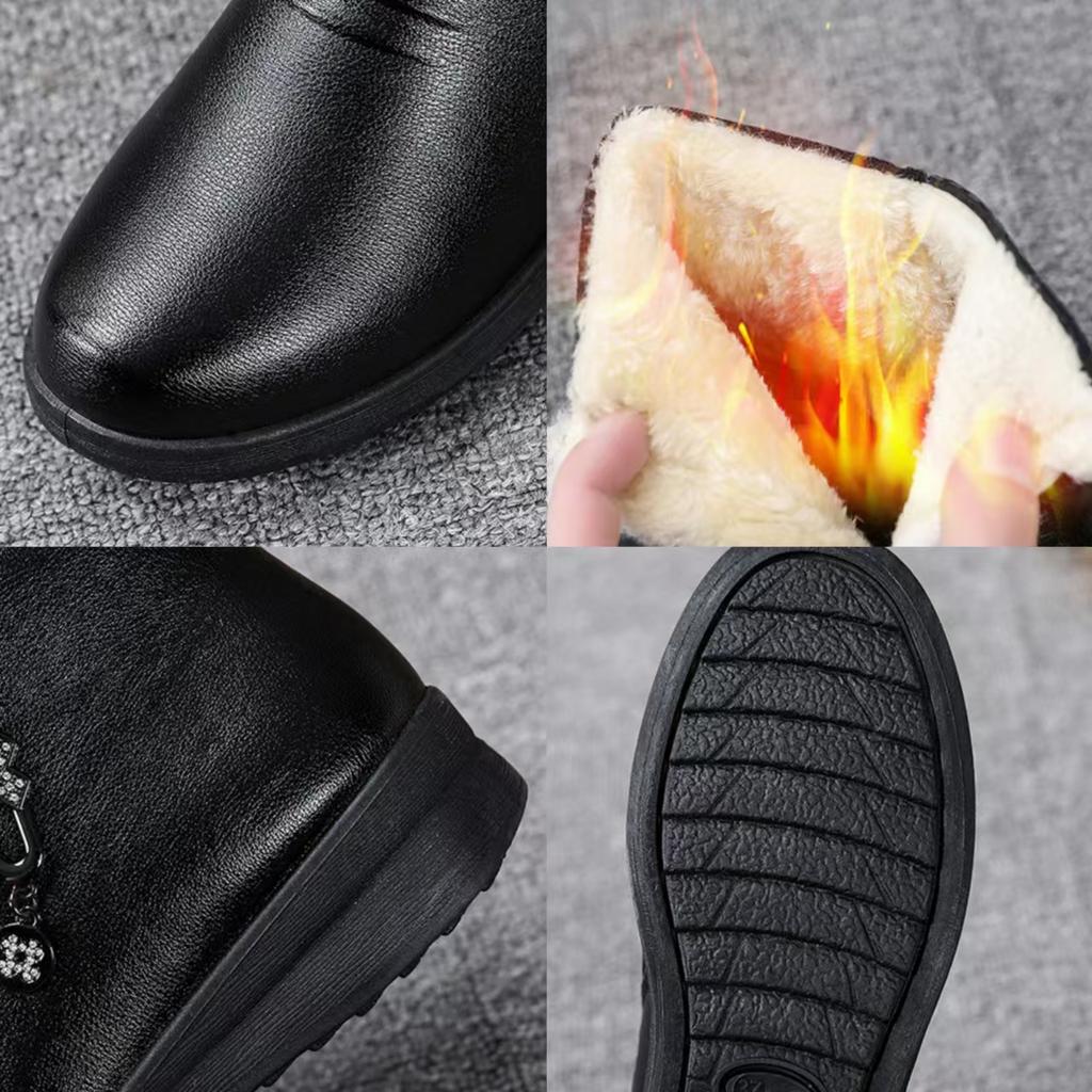 Fashion Winter Women Boots Leather Boots Warm Waterproof Cotton Shoes Soft Sole Plush Outdoor Snow Boot Non-slip Comfortable Ankle Boots