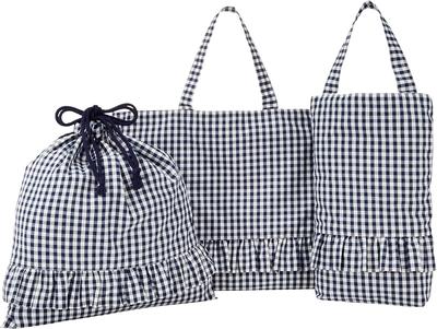 KIYOHARA Lesson Bag, Gym Bag, Gingham Check, #NV Navy, KOF28-S3