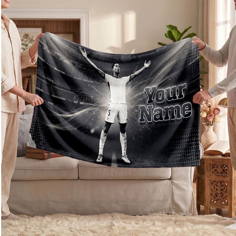 Jude Bellingham Personalized Fleece Blanket With Football Logo, Custom Name Text Soft Warm Home Throw Blanket