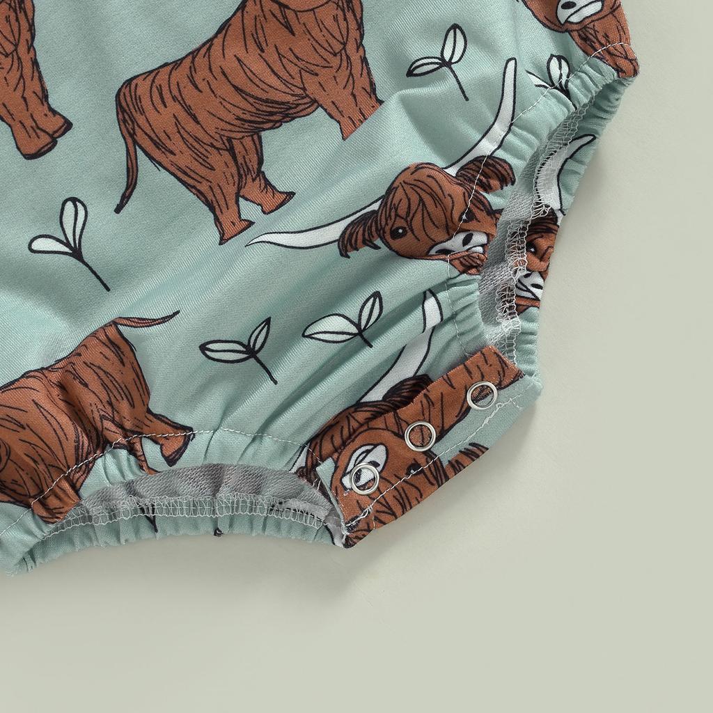 Dětské oblečení pro chlapce v západním stylu, kombinéza bez rukávů s kulatým výstřihem a potiskem kravského potisku