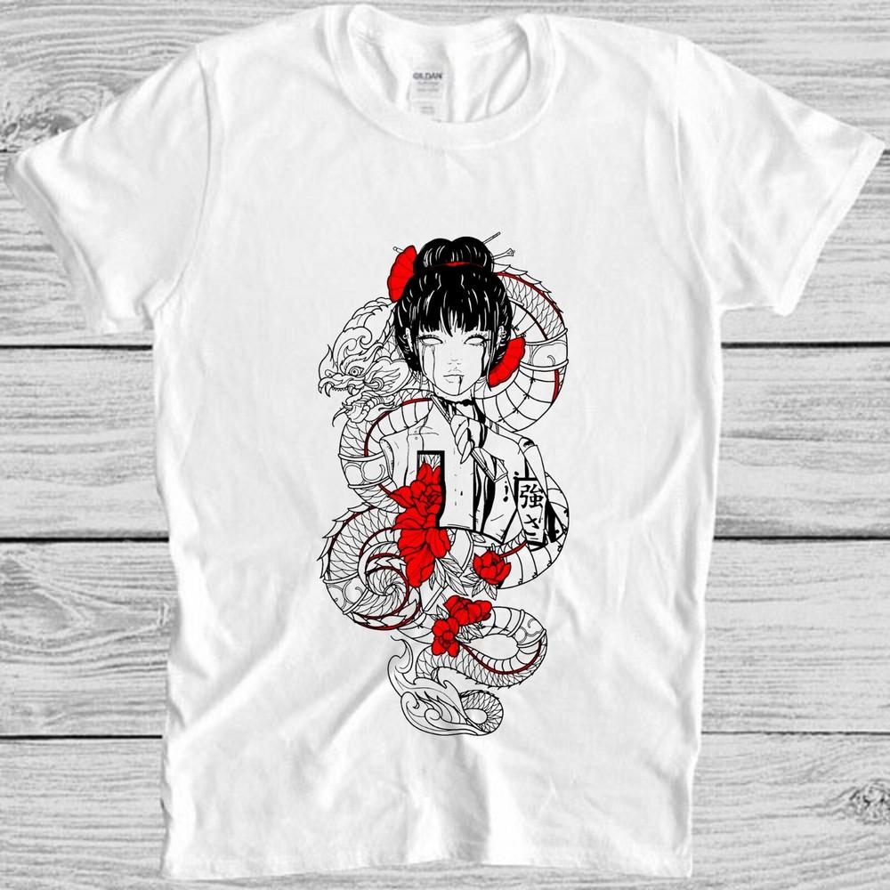 

Japanese Girl With Snake And Roses Manga Anime Meme Funny Gift Tee T Shirt M1062 4XL