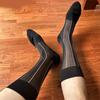Mens Thin Dress Socks Silk Sheer Business Socks Contrast Color Ribbed Striped Pattern Middle Calf Socks for Formal Event