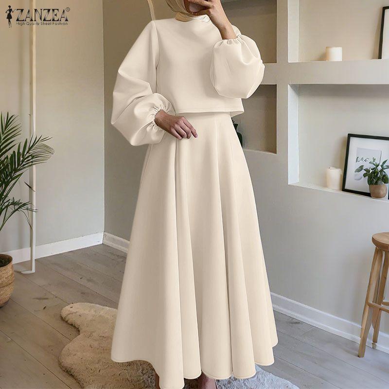 ZANZEA Bluză cu mâneci lungi pentru femei și fuste lungi, seturi casual din două piese