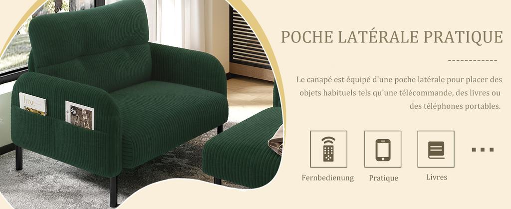 Sada 3 kusů šňůry: Křeslo, Taburet & Dvousedačka, Boční kapsa, Rám z ocelových trubek, Mimořádně měkké opěradlo, Hluboké sedadlo, Modulární, Obývací pokoj, Smaragdově zelená