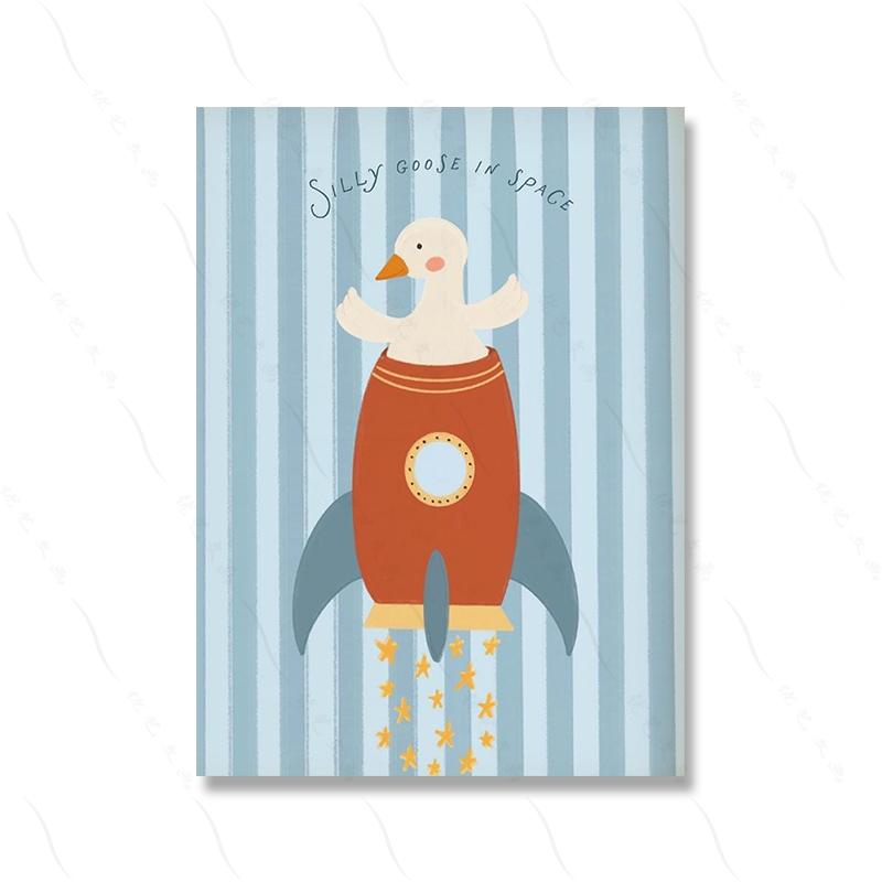 Space Nursery Print Wall Art Hero Bear Elephant Goose Giraffe Airplane Poster Baby Boy Room Home Decor Canvas Painting Pictures