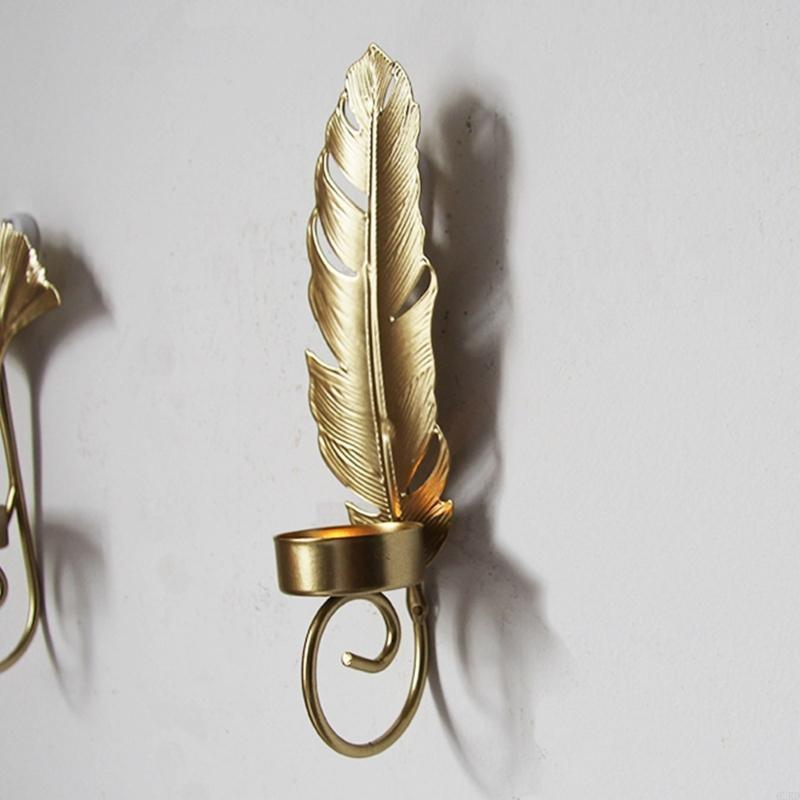 62KD Nordic Metal Leaf Candlestick Golden Hangings Pendant Holder Suitable for Unique Wall Decoration Durable