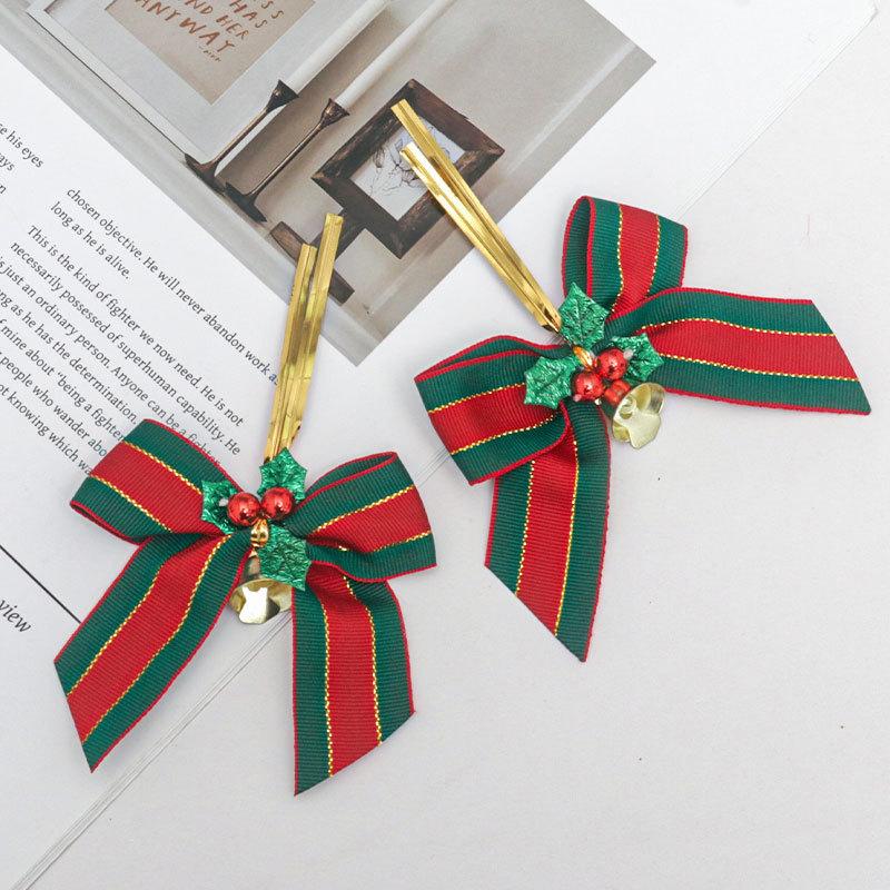 1Pc Christmas Bells, Bows, Decorations, Christmas Gifts, Pendants, Packaging, Red and Green Ribbons, Webbing, Christmas Tree Accessories