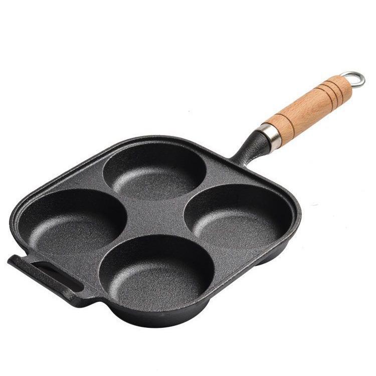 Cast Iron Four-Hole Non-Stick Breakfast Pan for Eggs, Burgers, and Dumplings