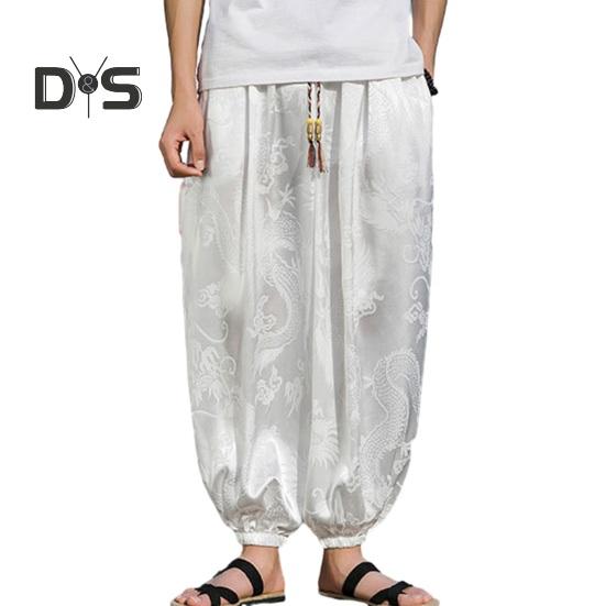 Men Pants Lantern Pants Hippie Boho Baggy Dragon Print Loose Ankle banded Soft Breathable Harem Pants Long Yoga Pants