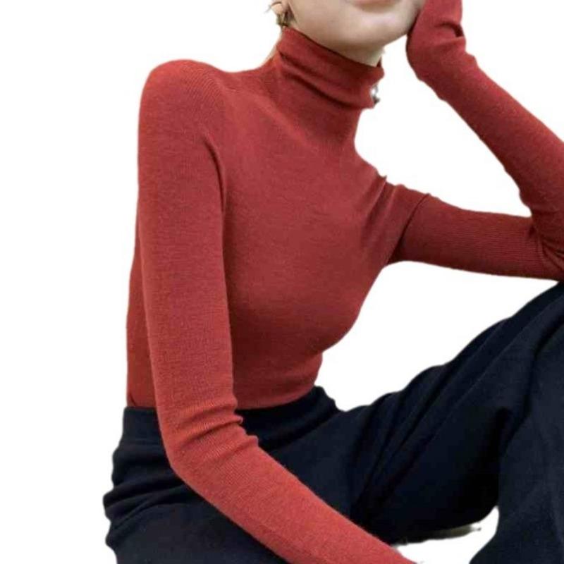 Women's High Neck Knitted Base Sweater Women's Autumn and Winter Pile Neck Thin Sweater