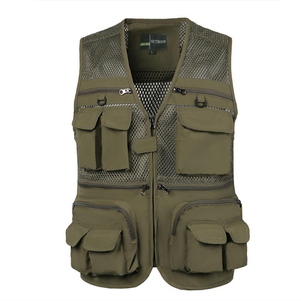 

Summer Men Tactical Hiking Fishing Vest Multi-Pocket Photographer Waistcoat Outdoor Leisure Male Thin Cargo Sleeveless Jacket XL зелёный