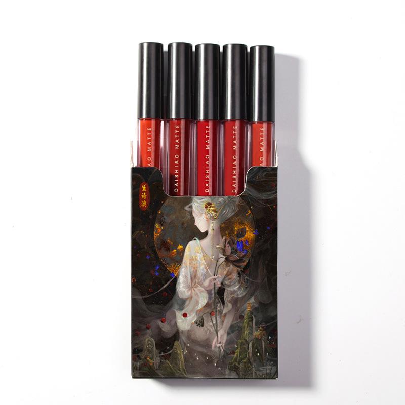 5-Piece Matte Velvet Lip Gloss Set: Student Edition, Non-Stick, Long-Lasting with Novel Cigarette Case Design