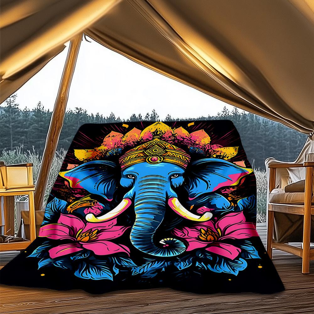 1pc Elephant Art Print Print Outdoor Blanket, Lightweight Polyester,