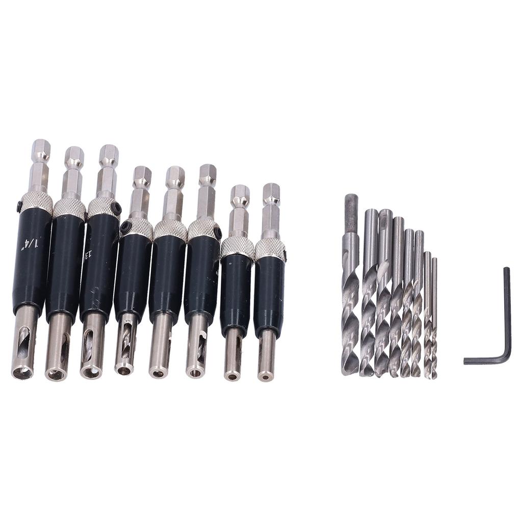 17pcs Hinge Drills Set Self Centering Door Drill Bit Kit with Hex Wrench for Woodworking
