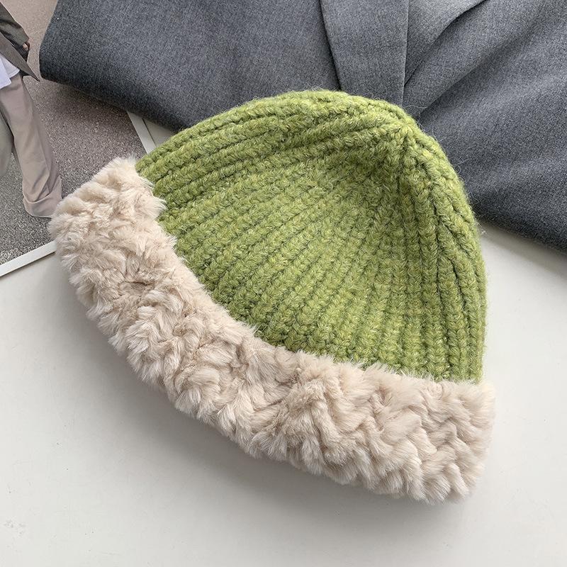 Women's Big Head Wool Hat with Versatile Face In Autumn and Winter Small Knitted Hat with Thickened Warm Plush Ear Protection Fisherman's Hat