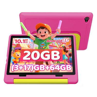 Android 16 Kids Tablet, 10.1 Inch, 20GB RAM+64GB ROM, Protective Case