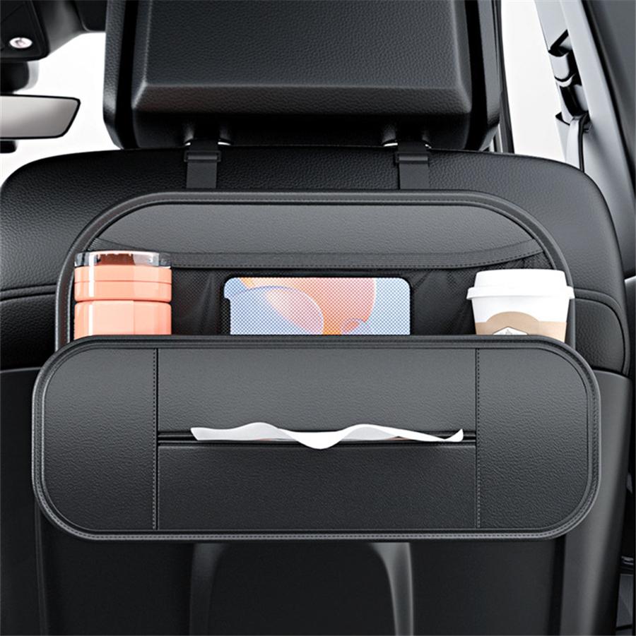 Black PU Leather Car Seat Back Storage Box Organizer Drink Cup Holder Universal