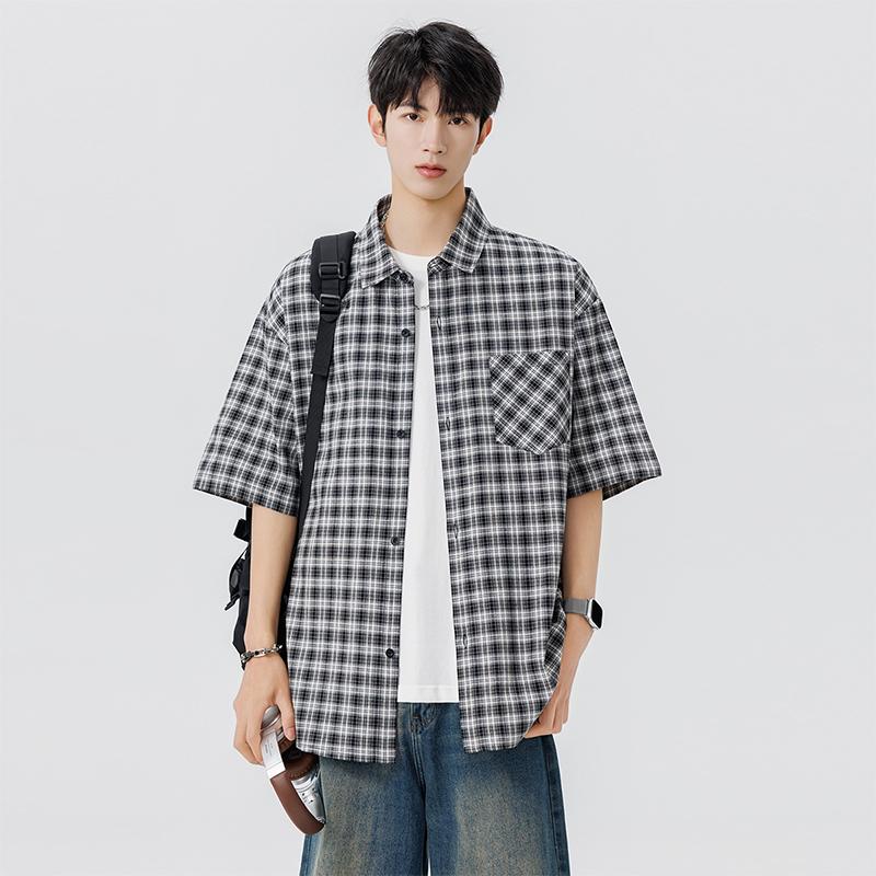 Camisa de Manga Corta para Hombre Verano Fina Casual Versátil Casual Camisa de Media Manga con Cuello