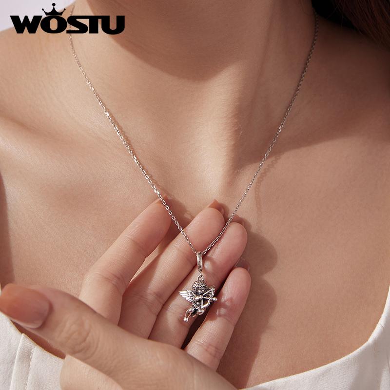 WOSTU 925 Sterling Silver 3D Vintage Pendant Cupid Angel Beads Classic Charm for Women DIY Bracelet Accessories Birthday Gift