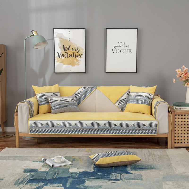 Nordische Schlichte Sofakissen, Universelle Rutschfeste Leder-Sofabezüge für Alle Jahreszeiten, Chenille High-End Sitzkissen, Rückenlehnenhandtuch und Abdecktuch