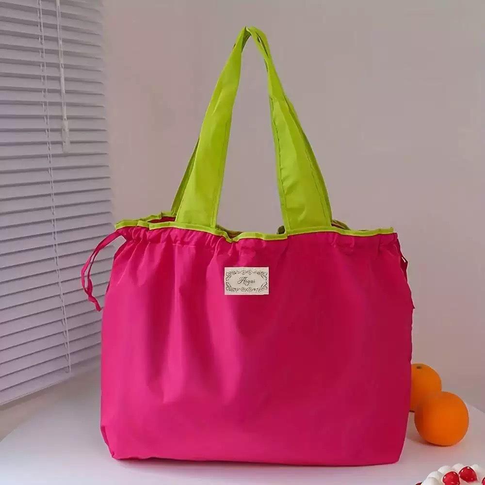 Large Foldable Eco-Friendly Shopping Tote with Drawstring