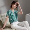 SOFSIL 2026 Summer Silk Print Short Sleeve Blouse