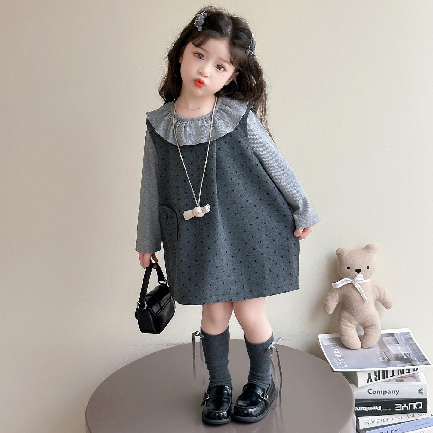 

2025 Spring & Autumn Girls Polka Dot Ruffle Princess Dress Set - Fashionable Two-Piece Outfit for Kids 130 cm