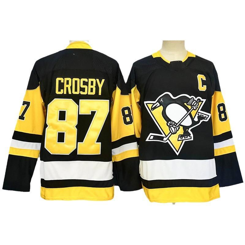 Maglia da Hockey su Ghiaccio Pittsburgh Penguins 87 Crosby Malkin Stile Retro Misto Cotone Divisa da Allenamento Uomo
