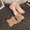 Black high-end flat-bottomed outer wear fluffy slippers female 2025 autumn and winter new one-pedal fairy velvet cotton slippers