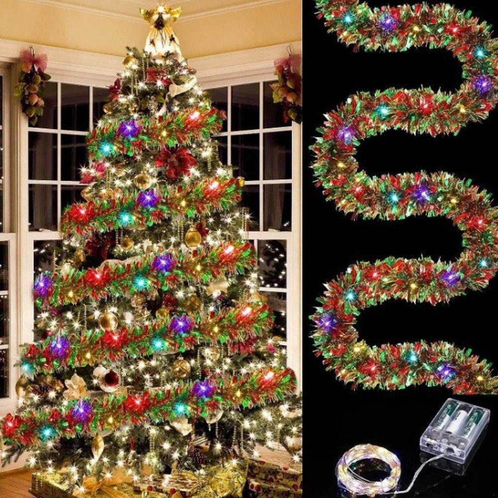 Christmas Tree Garland Led Light Christmas Streamers Ornaments Tinsel Garland With Led Lights Shiny Twist Christmas Decor Batter