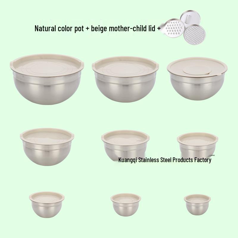 American-Style Silicone-Lidded Salad Bowl Set - Stainless Steel, Multi-purpose for Cooking, Baking, and Egg Beating.