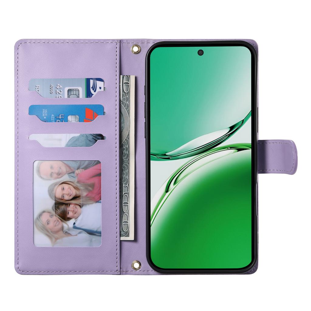 For Oppo Reno14 5G (Global) Case Rhombus Stitching Wallet Stand Leather Phone Cover with Long/Short Strap