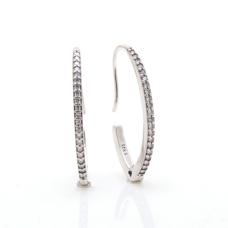 Elegant S925 Sterling Silver Oval Sparkly Stud Earrings Silver-plated White Copper