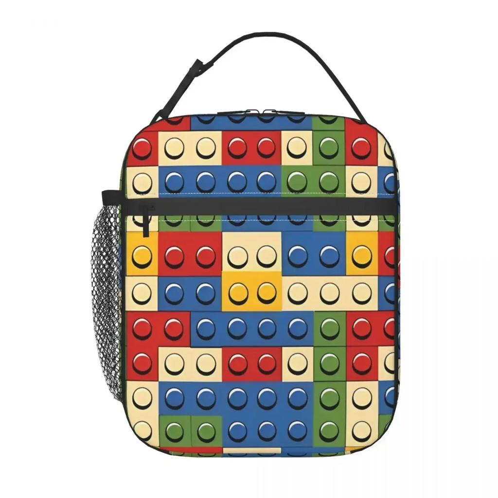 Colorful Building Blocks Pattern Insulated Lunch Bag Food Container Portable Thermal Cooler Lunch Box For Travel