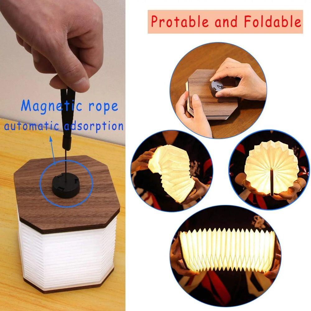 2 Colors Lights Folding Book Lamp Portable Led Table Lamp Wooden Flip Night Light  Birthday Gift